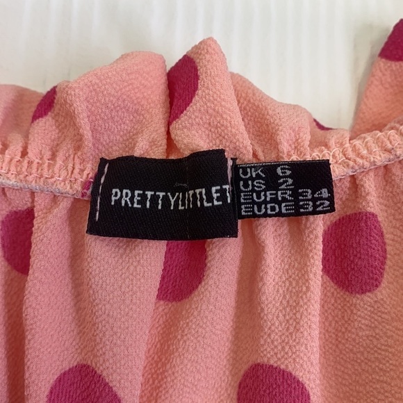 PrettyLittleThing- Dusty Pink Polka Dot Bardot Tie Waist Shift Dress Size 2 - Picture 13 of 13